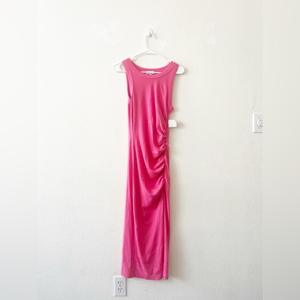 NEW Michael Stars Demi Ribbed Dress‎ Hot Pink Small Midi Ruched Stretch